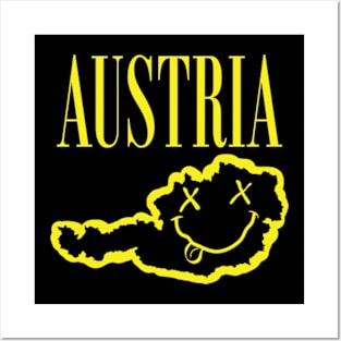 Vibrant Austria: Unleash Your 90s Grunge Spirit! Smiling Squiggly Mouth Dazed Smiley Face Posters and Art